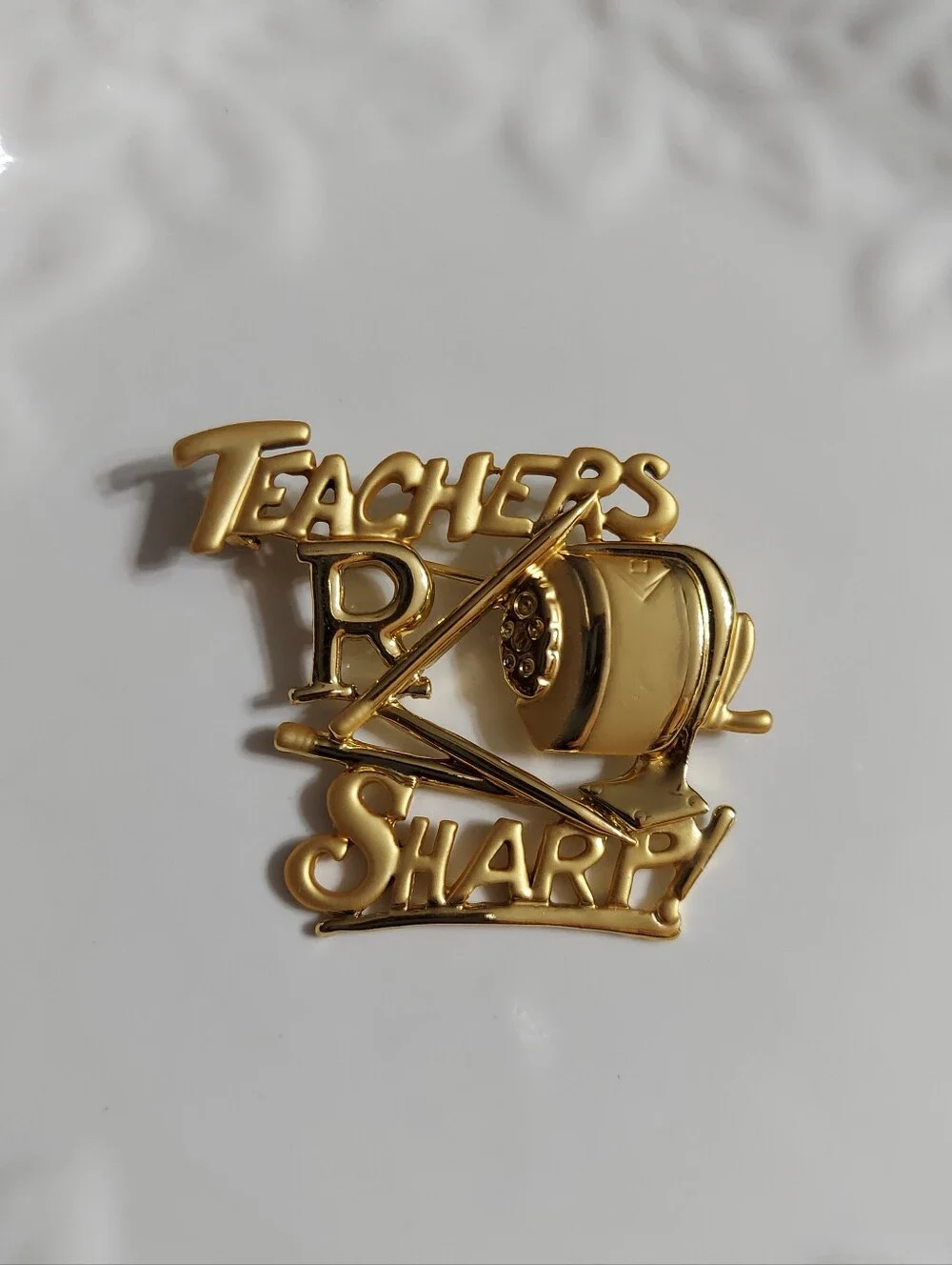 OAJC Vintage Textured Gold Tone/'Teacher's R Sharp' Brooch/Pin